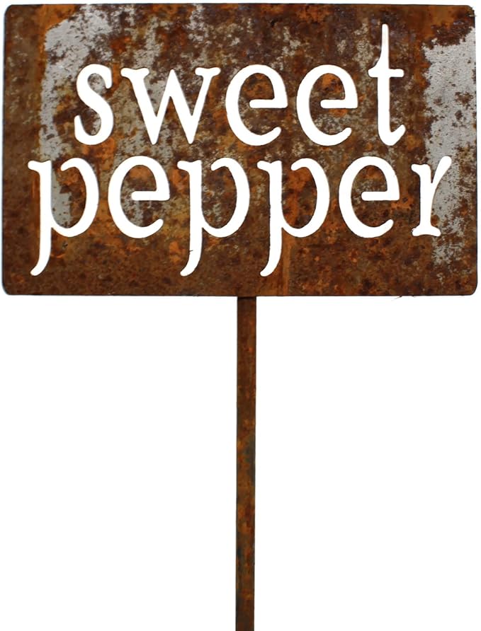 Classic Metal Garden Markers 19 Inches Tall (sweet pepper, Naturally Rusted)