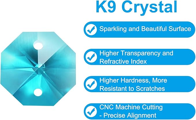 PATIKIL K9 Crystal Octagon Beads 2 Holes Pendants, 60 Pack 14mm Chandelier Prisms Parts Ornaments Hanging Beads for DIY Arts Crafts Decoration, Grass Green