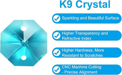 PATIKIL K9 Crystal Octagon Beads 2 Holes Pendants, 60 Pack 14mm Chandelier Prisms Parts Ornaments Hanging Beads for DIY Arts Crafts Decoration, Grass Green