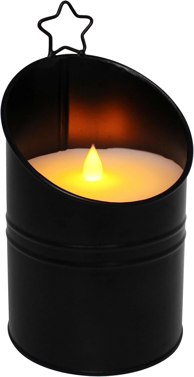 CVHOMEDECO. Vintage Galvanized Can Flameless LED Candle, Real Wax in Antique Galvanized Jar Flickering Candle with Remote Control for Tabletop Wall Decor. H 8 Inch, Black