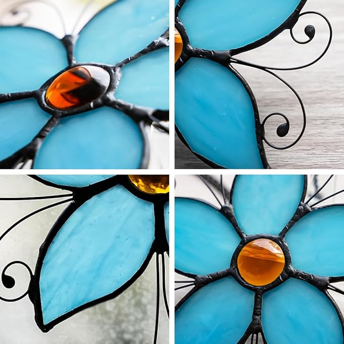 Forget Me Not Flower Decor Stained Glass Window Hanging,Blue Flower Ornaments Suncatcher for Window,Best Gifts for Mother,Women,Valentine's Day,Birthday