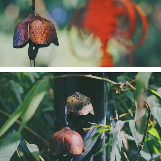 Japanese Traditional Lucky Small Wind Chimes for Outside, Plum bossom Iwachu Cast Iron Bless Temple Wind Bell Memorial and Sympathy Wind Chimes Indoor Garden Bell, Patio, Balcony