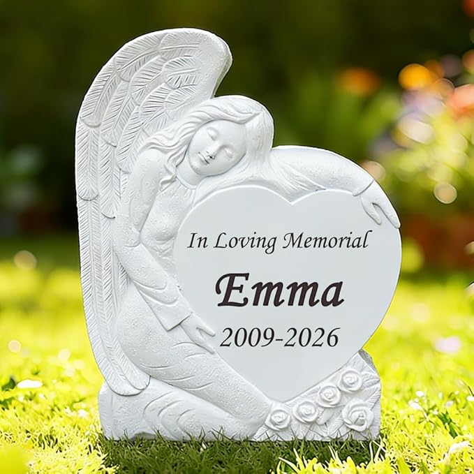 Personalized Memorial Garden Stones Angel Stones Engraved with Any Word - Outdoor Grave Markers Cemetery Stones Memorial Plaques with Angel Statue for Sympathy Gifts