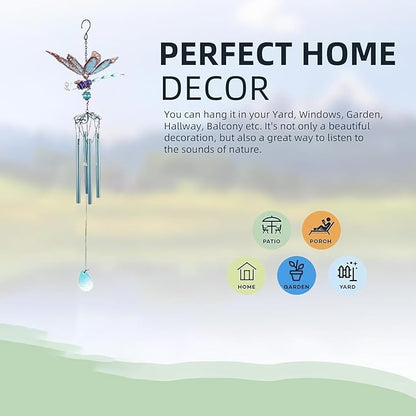 Dragonfly Wind Chimes, Garden Glass Glowing Wind Chimes for Home, Party, Festival Decor, Garden Decoration Indoor/Outdoor,Lifelike Dragonfly Deep Tone Style