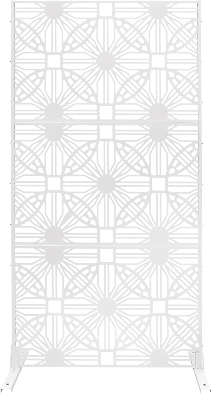 Metal Privacy Screen, 72" H x 36" W Freestanding Privacy Screens, Patio Decorative Metal Fence Panels with Stand, Portable Divider Screens, for Backyard/Patio/Deck (White-Great Unity, 72''H×36''W)