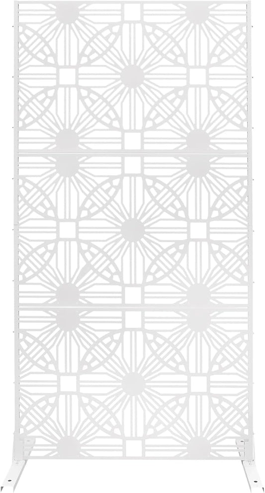 Metal Privacy Screen, 72" H x 36" W Freestanding Privacy Screens, Patio Decorative Metal Fence Panels with Stand, Portable Divider Screens, for Backyard/Patio/Deck (White-Great Unity, 72''H×36''W)