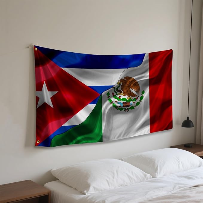 Cuba Cuban And Michoacan Mexico Mexican Flag 3x5 Ft Double-Sided Printed Indoor/Outdoor Flag Polyester Fabric Decorative Banner With 2 Brass Grommets 3x5 Foot National Flags For Outside