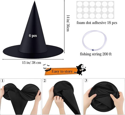 Halloween Hanging Bats 12 Pieces 3D Realistic Scary Bats and 6 Witch Hats Costume Accessories Party Decorations for Yard Sign Outdoor Indoor Lawn Decor