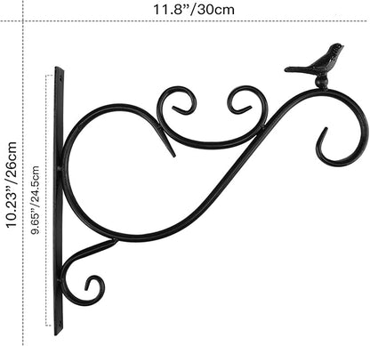 Lewondr Wall Hanging Plant Bracket, 2 Pack 12-inch Retro Iron Shepard Hook for Flower Bird Feeder Planter Indoor Outdoor, Bird 01 - Spray Paint Black