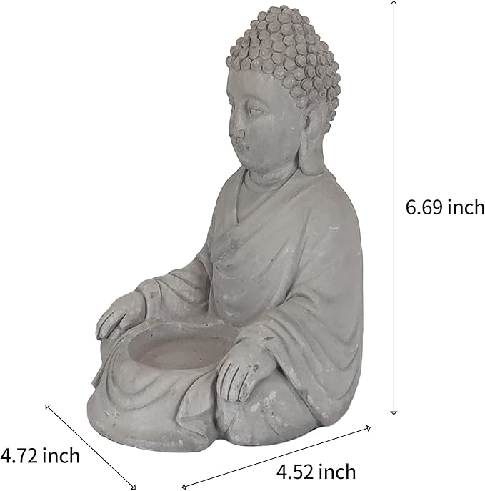 Kante 6.5" H Set of 2 Cement Composite Sitting Buddha Statues Ornament, Natural Concrete Indoor/Outdoor Tabletop Décor