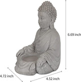 Kante 6.5" H Set of 2 Cement Composite Sitting Buddha Statues Ornament, Natural Concrete Indoor/Outdoor Tabletop Décor