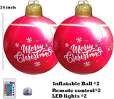 24 inch Inflatable Christmas Balls Ornaments, Christmas Decoration LED Lights with PVC, Giant Xmas Party Supplies, Garden Glow Up Balls with Remotes, Hanging Disco Balls Decor for Outdoor 2Red