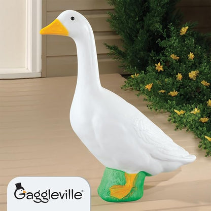 Fox Valley Traders Official Gaggleville 23" Large White Goose, Plastic Garden Décor, Vibrant and Clean Painted Goose Feet - Indoor or Outdoor Decorative Figurine for Garden, Patio, or Entryway Accent