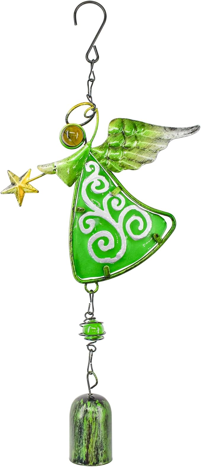 MrMrKura Metal Angel Wind Chime Hanging Decoration Ornament Bells Wing Angel Bell Decorative Hanging Bells, Gifts for Home Garden Decor Crafts (Green)