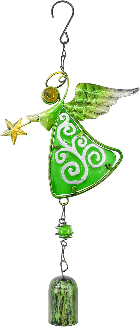 MrMrKura Metal Angel Wind Chime Hanging Decoration Ornament Bells Wing Angel Bell Decorative Hanging Bells, Gifts for Home Garden Decor Crafts (Green)