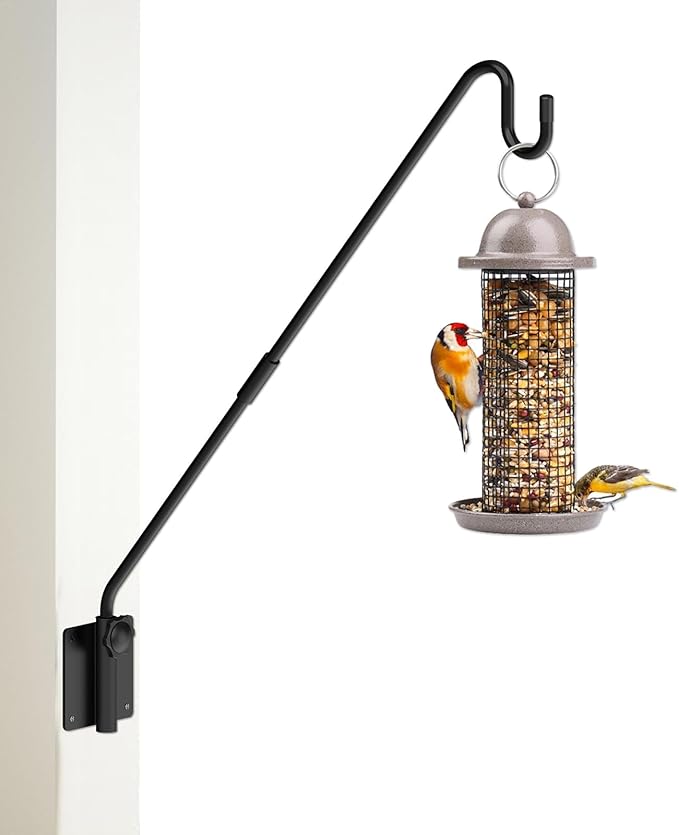 Deck Hook Wall Mounted - Heavy Duty Metal Shepherds Hook Bracket for Outdoor Plant Hanger, Bird Feeder Hanger, Plant Hooks, Flower Baskets, Lanterns - 360° Rotating Pole, Extended Arm