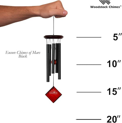 Woodstock Wind Chimes of Mars Wind Chimes for Outside 17" Black Small Light Sound Wind Chime Décor for Outdoor Garden, Patio, Porch, Encore Collection