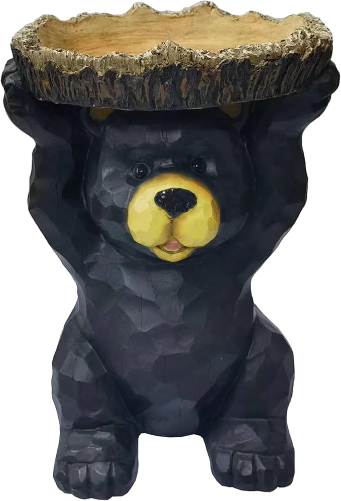 Hi-Line Gift Ltd Sitting Bear Holding Bird Bath Garden Decor