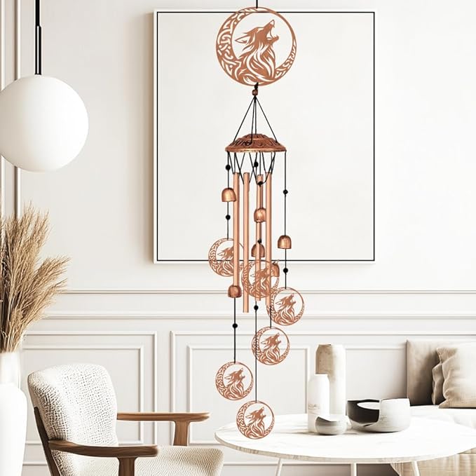 Large Aluminium Wind Chimes 33" Outdoor Deep Tone Memorial Wind Chime with Wolf and Moon Wind Catcher, Sympathy for Loss of Loved Mom Father,Metal Wind Chimes for Garden Patio Home Decor