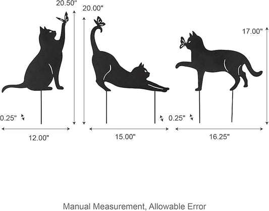 Glitzhome Metal Cat Decorative Garden Stakes, Lifelike Black Silhouette Die-Out Cats Spring Garden Yard Art 2-in-1 Design for Yard Stake or Wall Decor, 3 Packs
