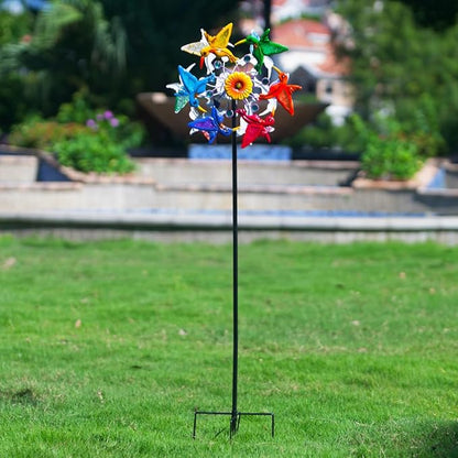 Wind Spinners Outdoor, Double-Sided Hummingbird Garden Windmill for Yard with 12 Colorful Bird Blades, Gemstone Decor Lawn Spinner, Unique Wind Spinners Art for Patio