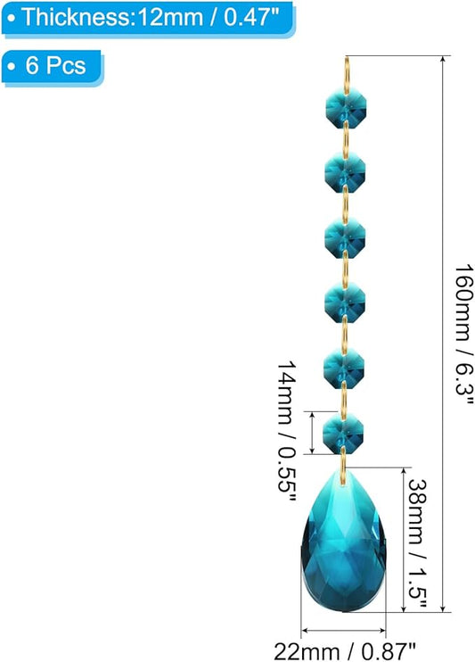 PATIKIL Teardrop Crystal Chandelier Pendants Beads, 6 Pack 160mm Length 38mm Chandelier Prisms Parts Ornaments Hanging Beads for DIY Arts Crafts Decoration, Sky Blue