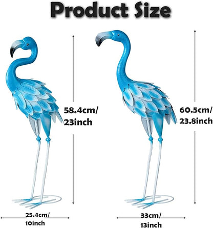 Metal Flamingo Statues, 2Pcs Blue Flamingo Yard Art Sculptures for Garden Home Patio Lawn Backyard Decorations