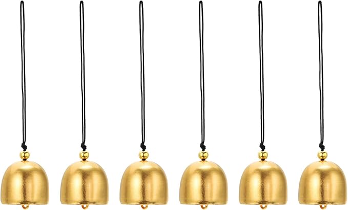 PATIKIL 6 Pcs Wind Chime, Hanging Bells Temple Bells Retro Outdoor Hanging Metal Chinese Wind Chime Round for Outside Garden Camping, Gold Black