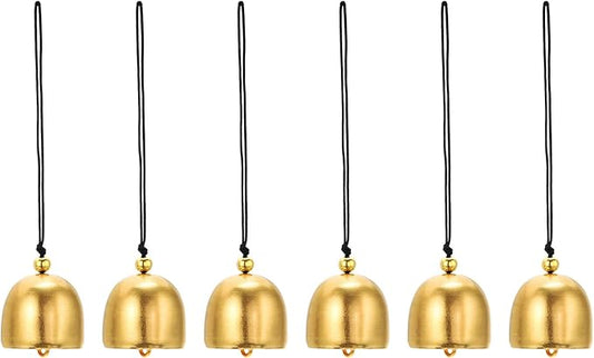 PATIKIL 6 Pcs Wind Chime, Hanging Bells Temple Bells Retro Outdoor Hanging Metal Chinese Wind Chime Round for Outside Garden Camping, Gold Black