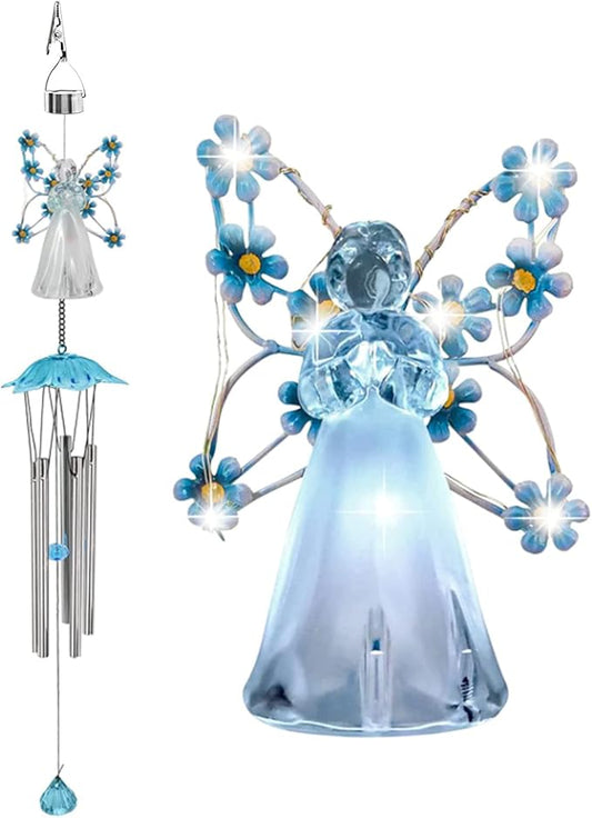 Solar Angel Wind Chimes - Outdoor Garden Decoration, Waterproof Solar Hanging Wind Chimes Lights for Garden, Window, Gazebo, Patio, Gifts for Women (Blue)
