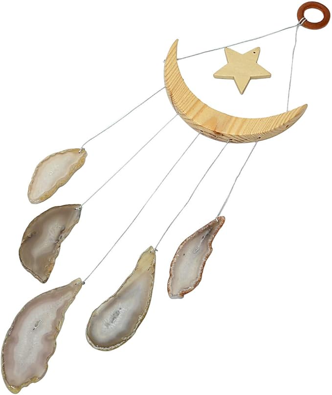 Nupuyai Wind Chimes - Unique Agate Slices Geode Stone Wind Chimes Indoor Outdoor, Healing Stone Windchime Hanging Ornament for Home Garden, 15.7-19.7'', Natural Agate