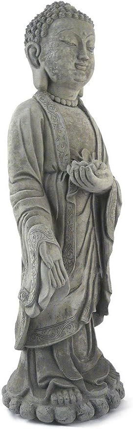 Modern Artisans Standing Shakyamuni Buddha - 24" Tall Cast Stone Garden Statue, American Made