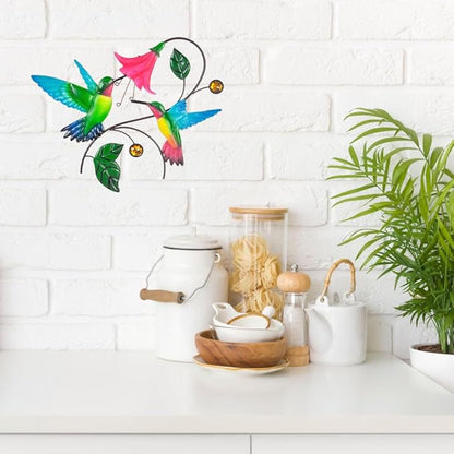Metal Wall Art Hummingbird with Flower Decor, Metal Birds Yard Outdoor Wall Art, Hanging Bird Wall Decor for Living Room Home Indoor