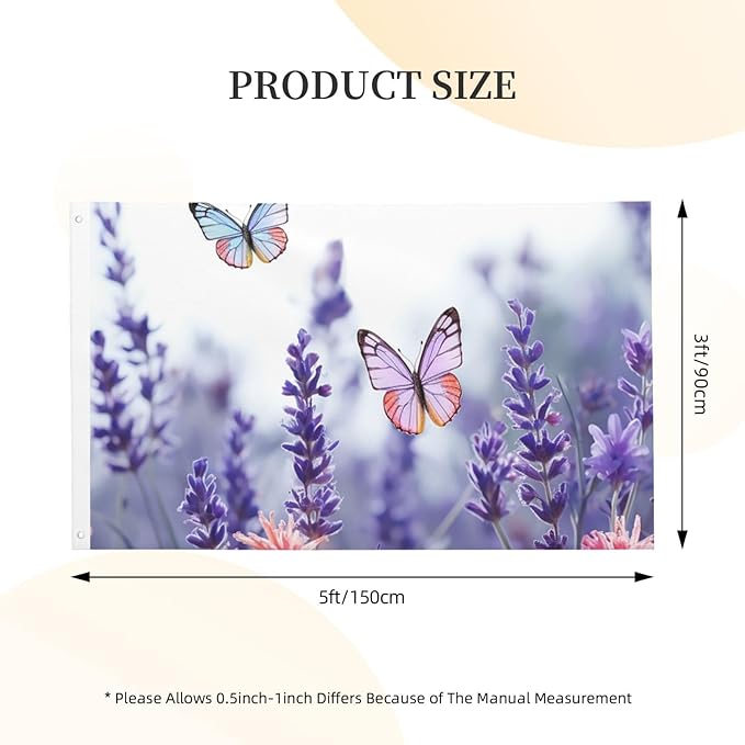 Lavender Flower Background with Butterflies Flag 3x5 Ft Outdoor Flags Double Sided Garden Flag Funny Outside Yard Flag Party Banner for Wall Art Hanging Poster Indoor Outdoor Decoration