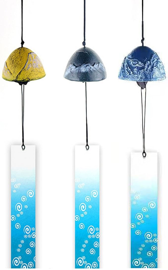 Windchimes Set of 3, Cast Iron Japanese Mount Fuji Wind Chime, Garden Decoration Wind Bell for Outside Patio Hanging Decor