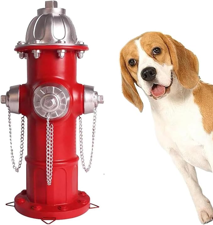 Fake Fire Hydrant for Dogs to Peed on,15.3 inch Large Dog Fire Hydrant Statue Puppy Pee Post Hydrant,Fire Hydrant Outdoor Decor,Firefighter Gifts for Men, Red Silver