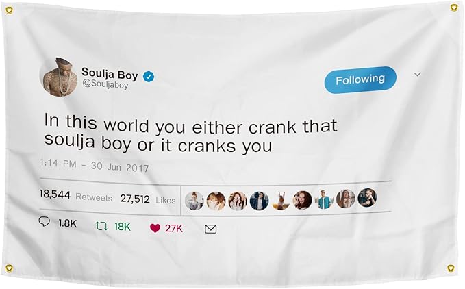 In This World You Either Crank That Soulja Boy Flag 3×5 Feet Funny Poster Banner Wall Outdoor Hanging Flag with 4 Brass Grommets for College Dorm Room Decor