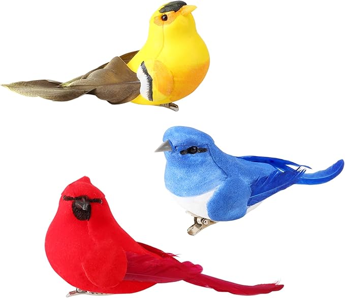 3pcs Artificial Birds Fake Birds Decorative Hanging Ornaments Realistic Birds for Crafts Garden Flower Floral Arrangements and Christmas Decor Yard Patio Wreath Designs