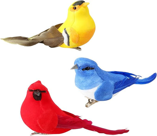 3pcs Artificial Birds Fake Birds Decorative Hanging Ornaments Realistic Birds for Crafts Garden Flower Floral Arrangements and Christmas Decor Yard Patio Wreath Designs