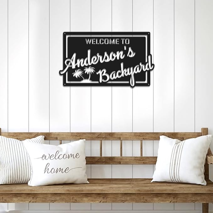 MeMate Personalized Metal Sign for Backyard, Patio, Garden, Deck, Large Outdoor Decor, Housewarming Gifts