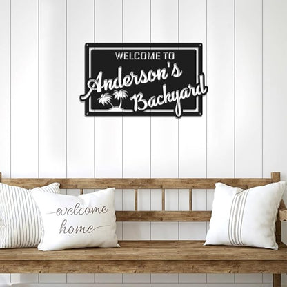 MeMate Personalized Metal Sign for Backyard, Patio, Garden, Deck, Large Outdoor Decor, Housewarming Gifts