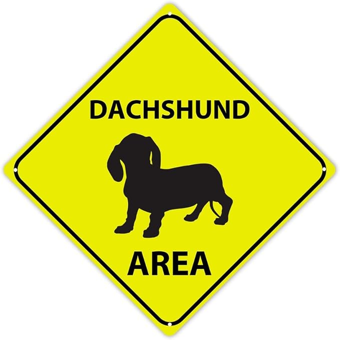 Dachshund Area Xing Caution Crossing Sign Dachshund Dog Metal Tin Sign Warning Sign Novelty Road Fence Yard Wall Decor For Indoor Outdoor Highway12x12in