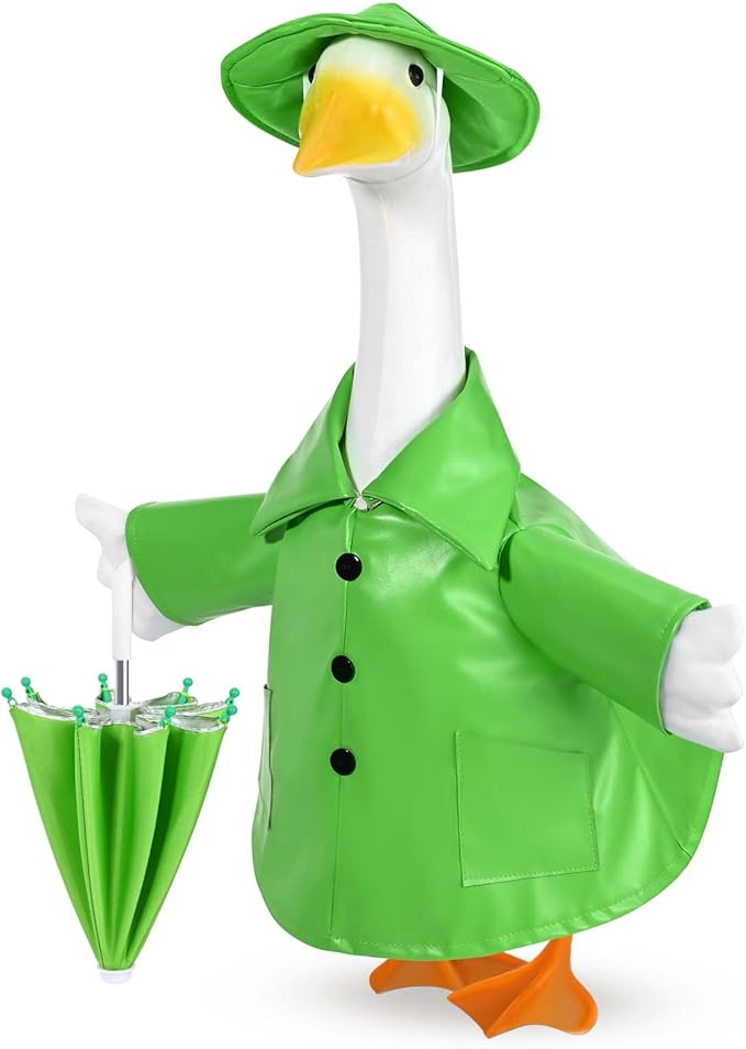 Raincoat Goose Outfits Spring Porch Goose Outfit Summer Yard Clothes for 23" Lawn Outdoor Garden Yard Patio Geese Statue Spring Summer Decor(Green)