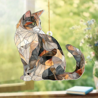 Stained Glass Cat Ornament – 2025 Christmas Tree Decoration, Handmade Animal Suncatcher for Window, for Cat Lovers & Unique Home Décor (Sun-05)