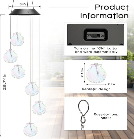 VIHOSE Solar Wind Chimes Lights Outdoor, Color Changing Hanging Solar Wind Chime, Shell Mobile LED Lights for Outside Garden Yard Patio Decor, Waterproof