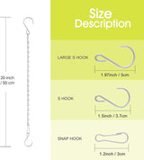 RIFNY 20 Inch Silver Chain for Hanging Plants, Small Plant Chains for Hanging Baskets Kits with Hooks for Bird Feeders Planters Billboards Lanterns Wind Chimes Ornaments Outdoor Indoor Use (5 PCS)