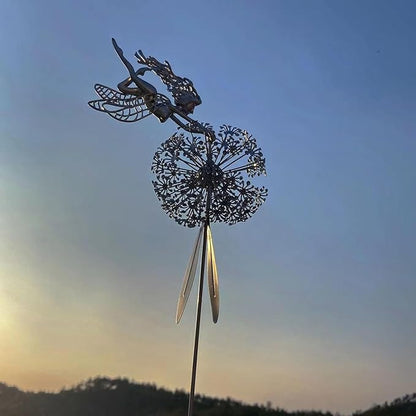 Flower Fairy Dancing with Dandelion, Fairy Garden Sculptures, Angel Metal Ornaments Gardens Art Sculpture, Stainless Steel Statue Garden Ornaments Art Decorations for Outdoor Yard Lawn Patio (H)