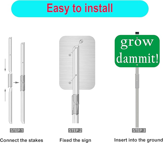 Grow Dammit Garden Signs with 28-inch metal stake, 10x7inch Metal Garden Stakes Decor Sign, Funny Gardening Gifts for Women Men and Gardeners,Green,1Pack