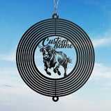 Personalized Highland Cow Metal Wind Spinner, Custom Farmhouse Ornament for Outdoor Display, Kinetic Yard Sculpture, Rustic Gift (Highland Cow Garden Wind Spinner)