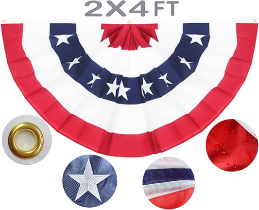 Bunting Flags Outdoor 2x4 Embroidery - Sturdy July 4th Decor Thick and Well Sewn - American Flag Bunting Heavy Duty Polyester Super Durable 2 Row Stitched Edge Canvas Head with 3 Brass Grommets